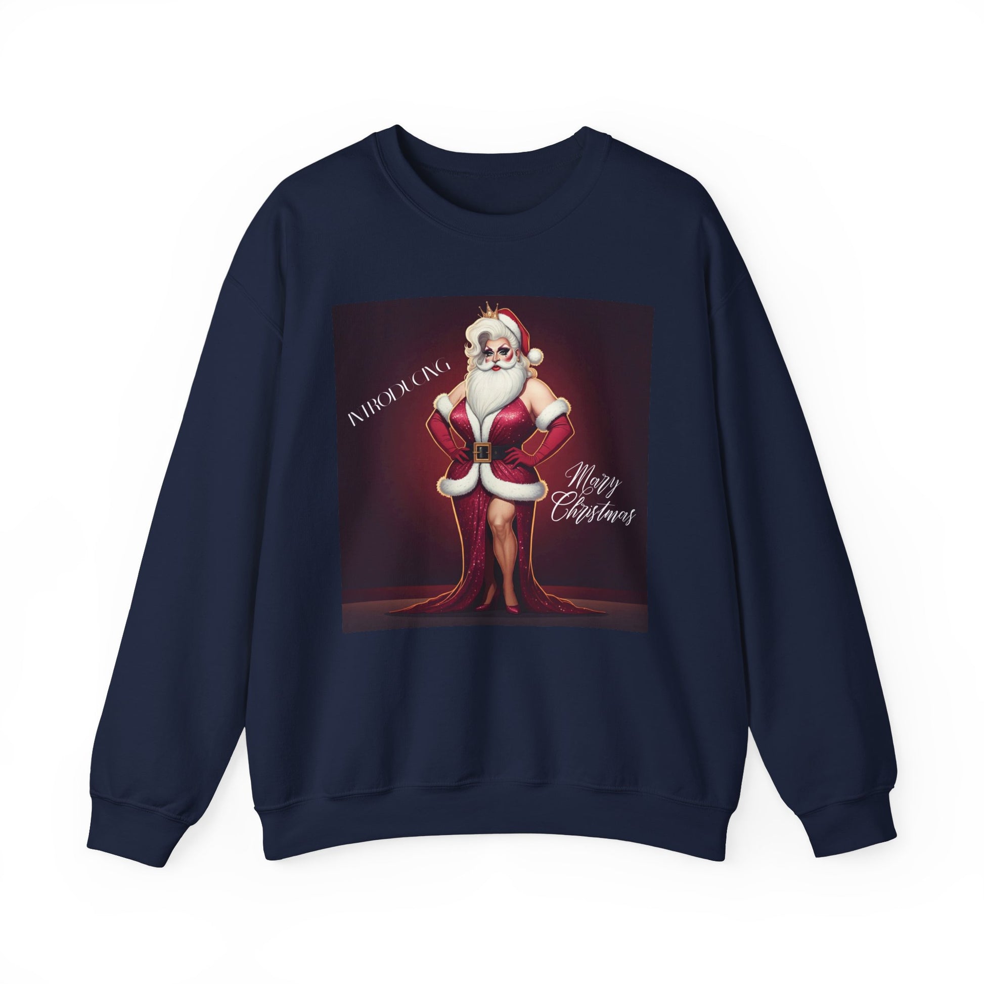 Navy Mary Christmas - Santa in Drag Sweatshirt - empowHERbyHeidi