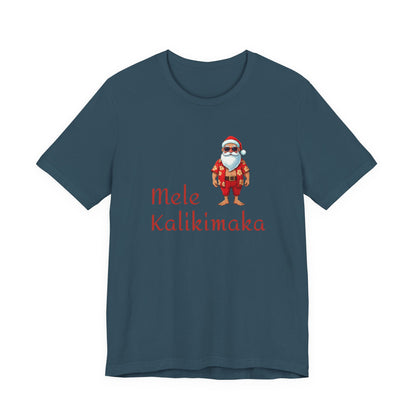 Mele Kalikimaka Hawaiian Santa Jersey Tee