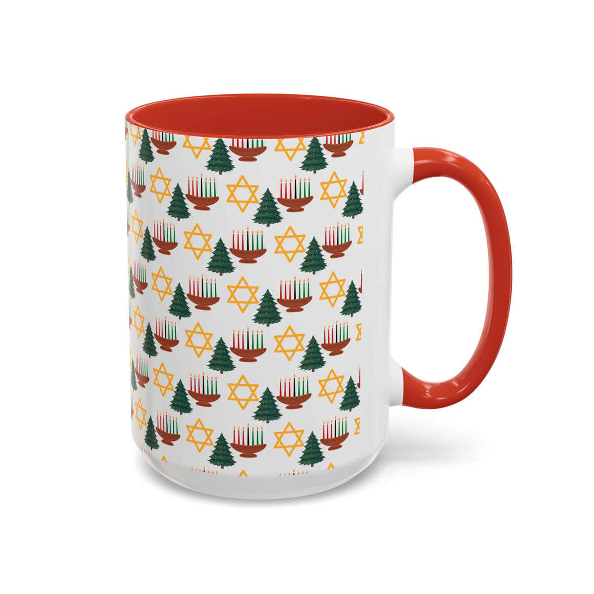Happy ChristmaHanukKwanzaa Color Accent Holiday Coffee Mug (11, 15oz) - empowHERbyHeidi