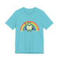 Light blue t-shirt with the Portland protest frog and Pride rainbow design by empowHER by Heidi