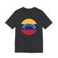 Dark gray t-shirt with a circular design featuring the Venezuelan flag and 'I stand with Venezuela' text by empowHER by Heidi