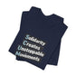 Navy blue t-shirt with motivational quote "solidarity creates unstoppable movements" by empowHER by Heidi
