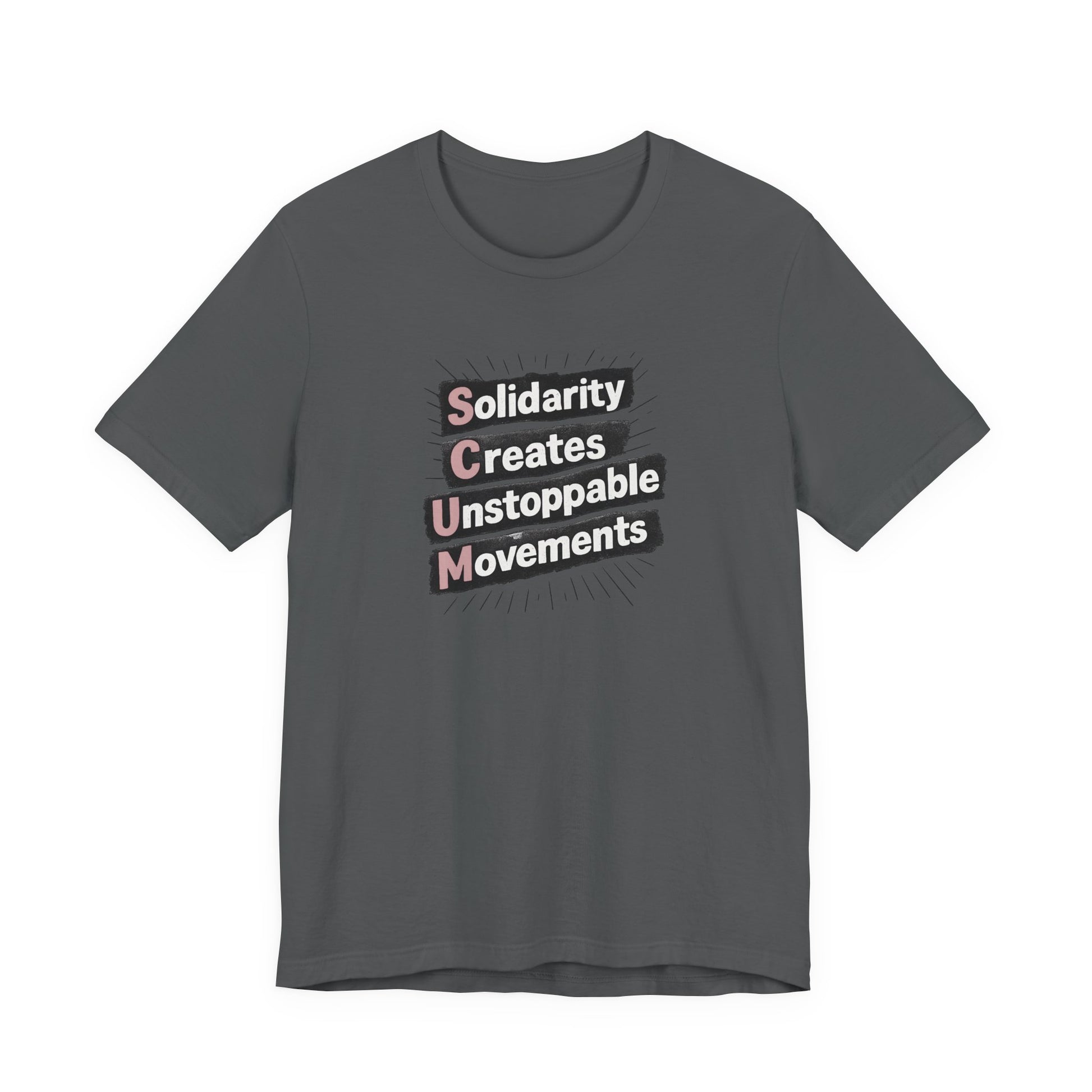Gray t-shirt with motivational quote "solidarity creates unstoppable movements" by empowHER by Heidi