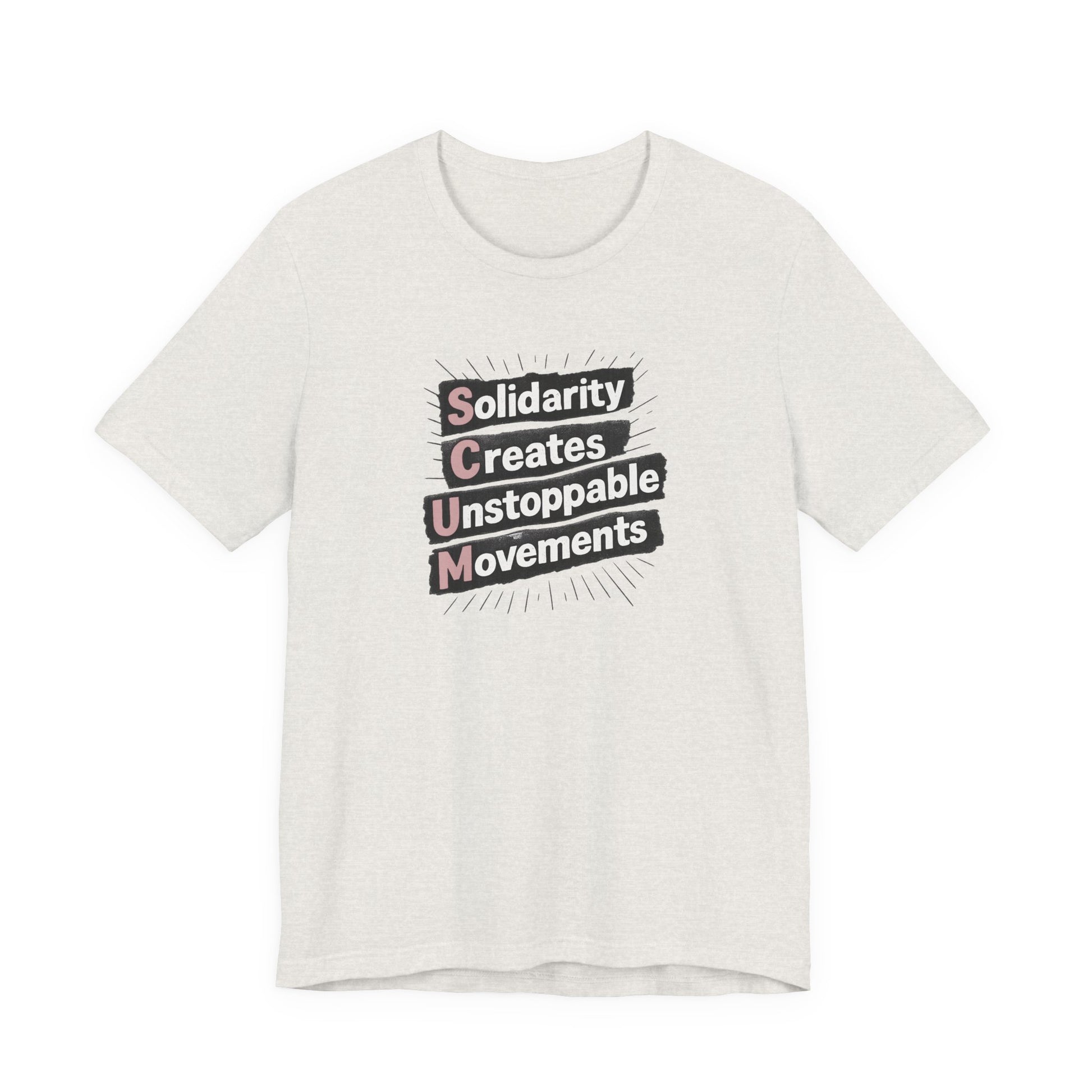 Heather cement t-shirt with motivational quote "solidarity creates unstoppable movements" by empowHER by Heidi