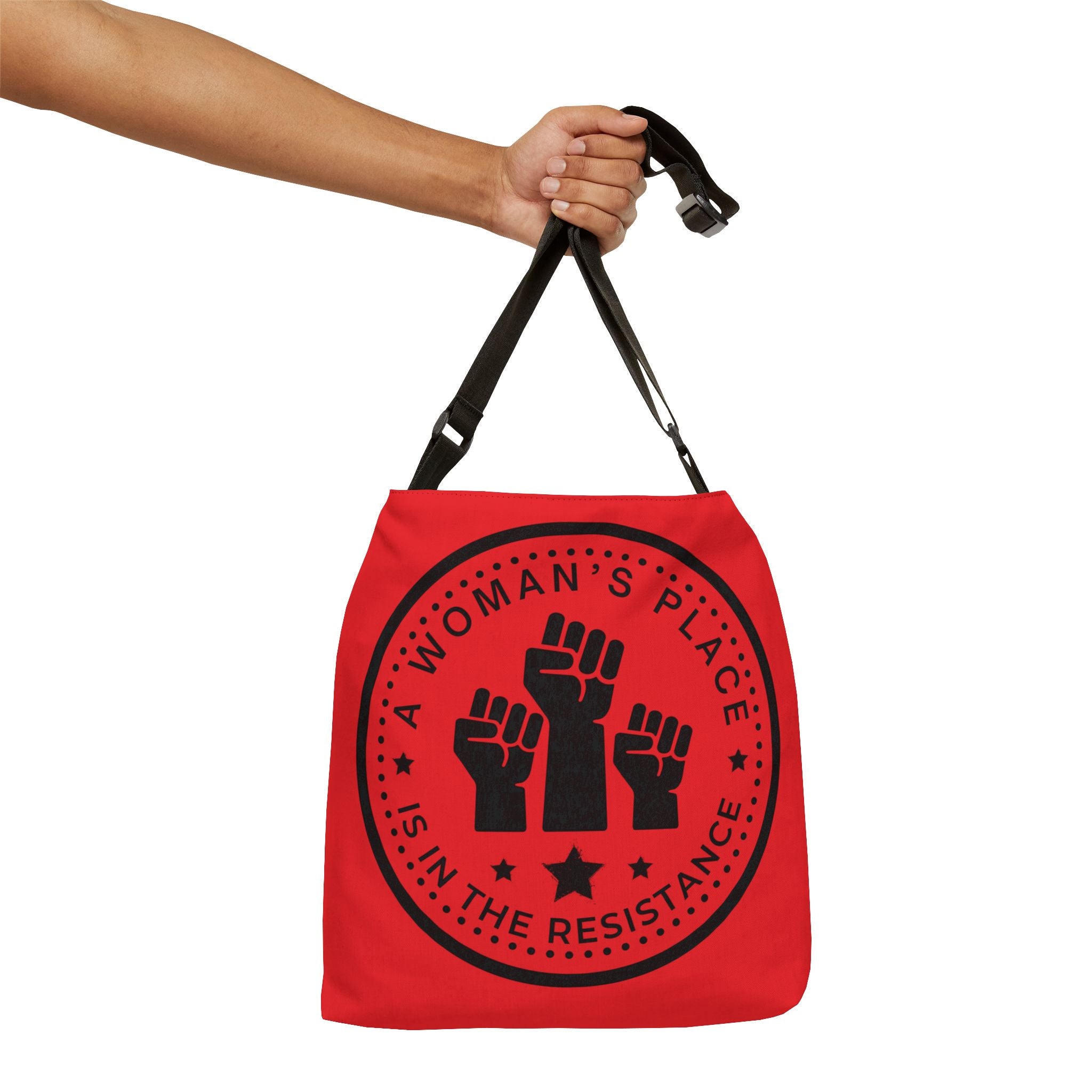 A Woman's Place is in the Resistance adjustable tote bag in Red